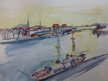 Hafen in Lübeck Landschaft im Aquarell