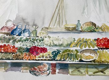 Marktstand Gemüse Aquarell malen