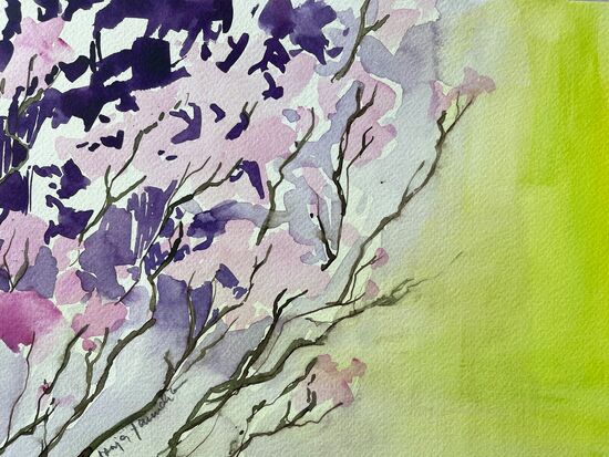 rosa Kirschzweig im Aquarell