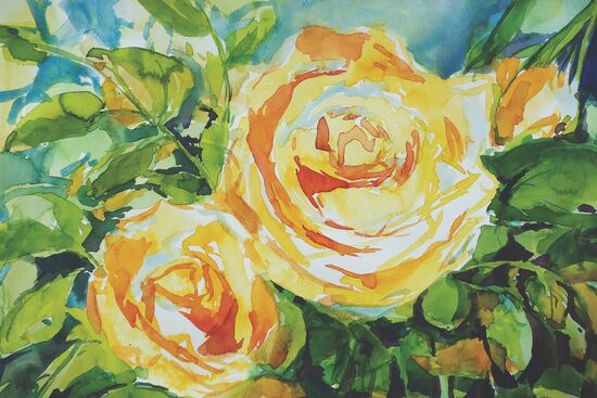 malen am meer rose orange Rose Blume orange malen Aquarell