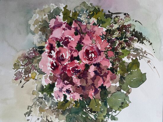 Rosen Brombeeren Blumenstrauß im Aquarell Blumen