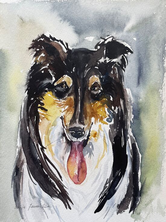 Hund zunge aquarell malerei tiere