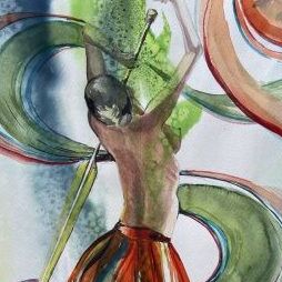 tänzerin farbig Figur im Aquarell