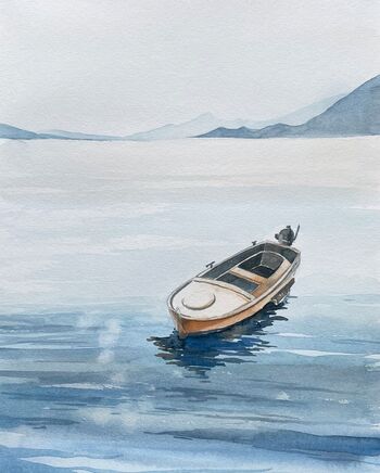Boot ruhige See Aquarell Bergsee