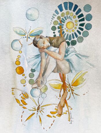 träumende Ballerina im Aquarell gemalt