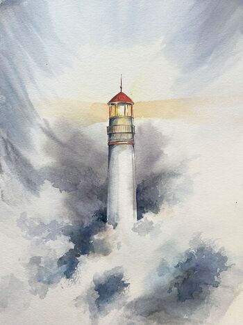 leuchtturm aquarell malerei meer sturm himmel licht