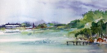 Plöner Schloß vor See Aquarell