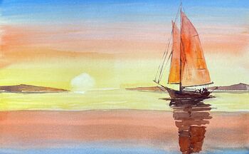 Segelboot gemalt im sonnenuntergang Aquarell segelboot mit sonnenuntergang