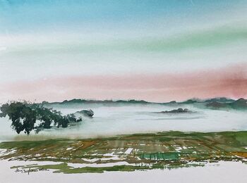 nebel landschaft malerei aquarell dunst