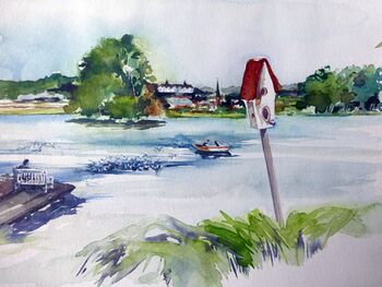 Plöner Schloss vor dem See Aquarell