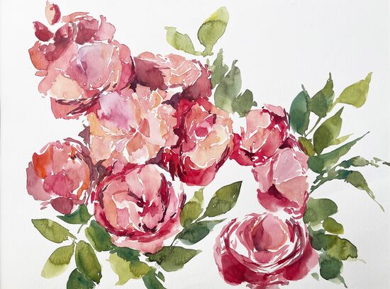 malen am meer rote rosen rote Rosen Blumen im Aquarell