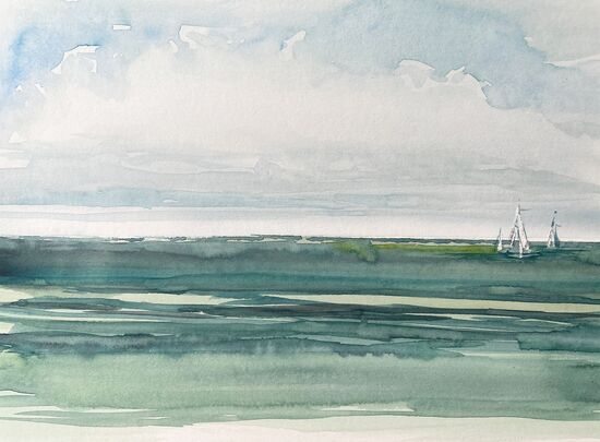 malen am meer Segelbote im Wasser Segelboote Meer Himmel Aquarell malen