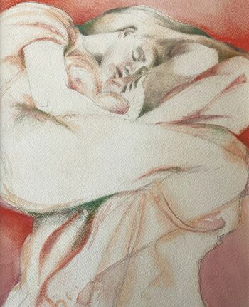 akt schlafende Frau in pastell