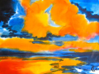 Himmel in Orange im Aquarell
