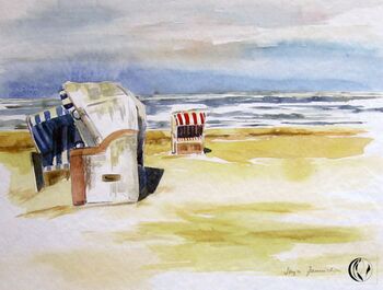 Strandkörbe am Meer Aquarell