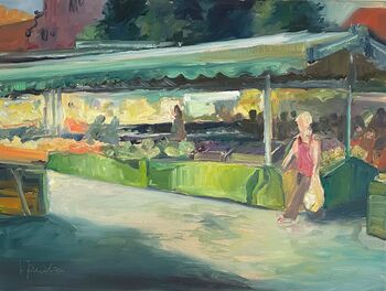 Marktszene Markt Ölbild Urban Plein air