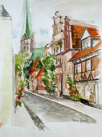Weberstraße Lübeck Stadt im Aqurell