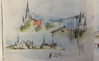 stadtszene silluetten gemalt