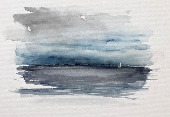 rauhe See Segelboot Meer Aquarell malen