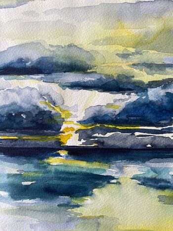 Sonnenuntergang See Meer Himmel Aquarell