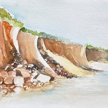 Abbruchkante am Wasser in Aquarell gemalt