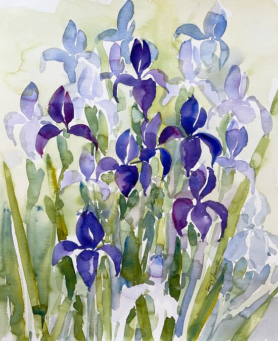 blaue Iris Schwertlilie Blume malen Aquarell