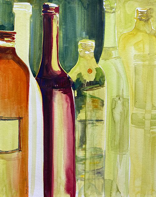 bunte Flaschen abstrakt Behälter Aquarell