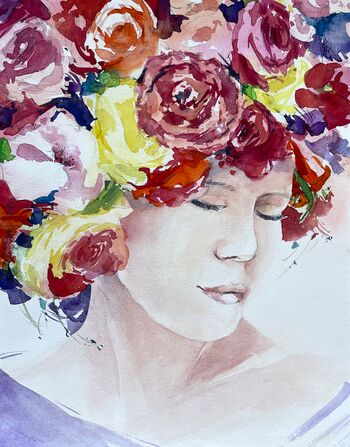 frau haare malerei blumen aquarell