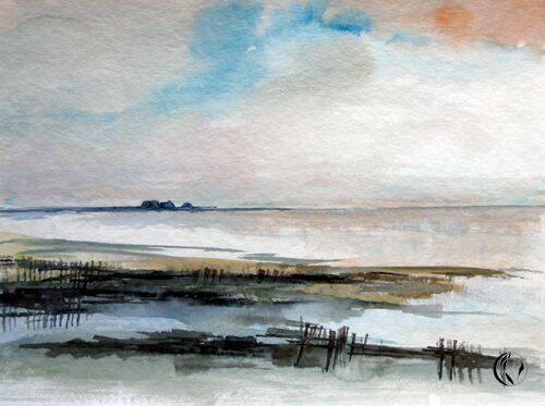 hallig gröde watt im Aquarell