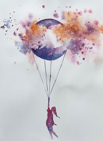 Traumballon Salztechnik fliegender Ballon Aquarell