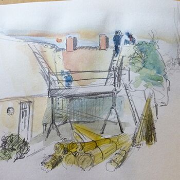 urban sketch dach decken mit farbe