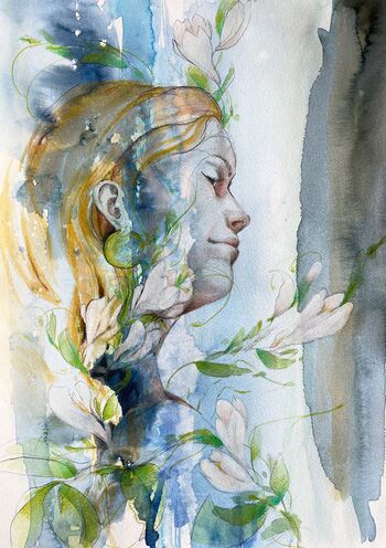 glückliche Frau gezeichnet aquarell