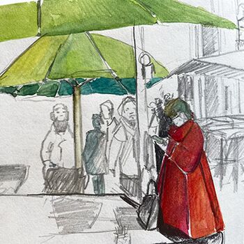 sketch frau in der stadt
