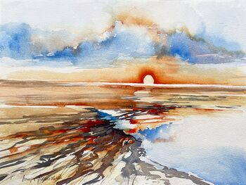 Sonnenuntergang Wattenmeer Abendstimmung Landschaft Aquarell