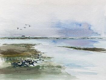 Landschaft Nordfriesland Wasser Vögel Weite Aquarell malen