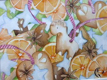 Lebkuchen Orangenscheiben Illustration Aquarell