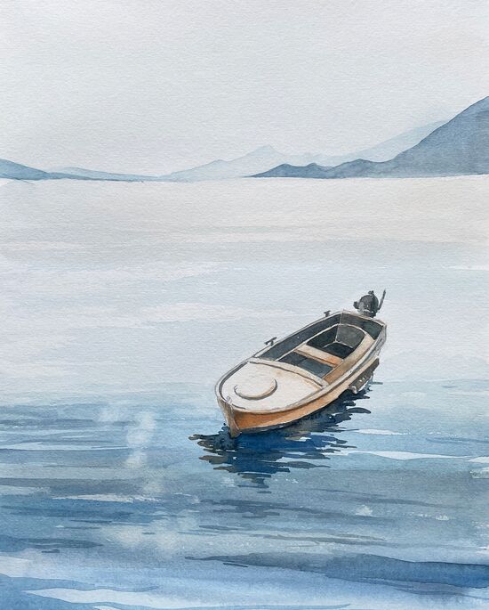 Boot ruhige See Aquarell Bergsee