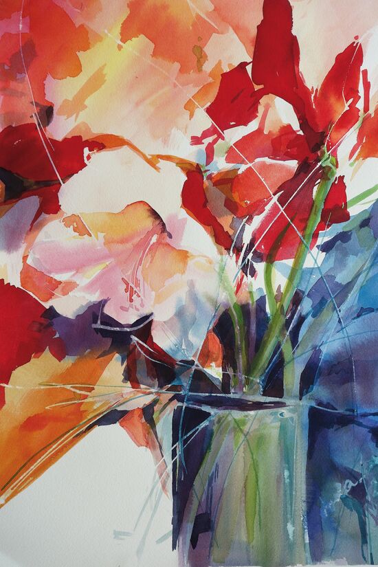 malen am meer amarylis Amaryllis rot Blume abstrakt Aquarell