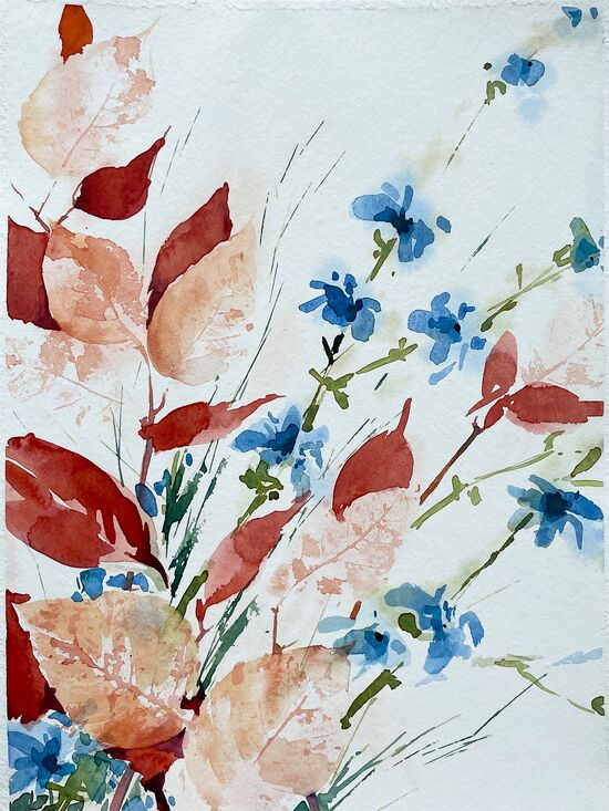 blumen blätter aquarell malerei druck bunt strauß