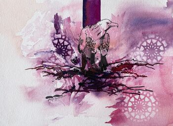 Krafftier adler in lila aquarell
