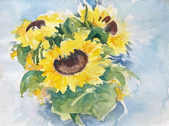 blume sonnenblume aquarell gelb strauß