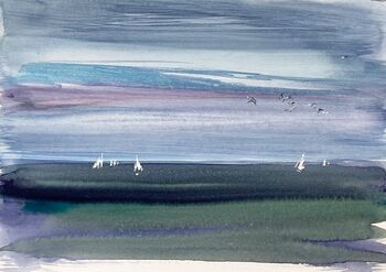 Meer Boote Segler Wasser abstrakt Aquarell malen