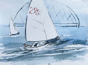 Segelboot Fehmansundbrücke Meer Aquarell
