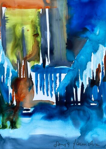aquarell malerei steinpapier blau abstrakt
