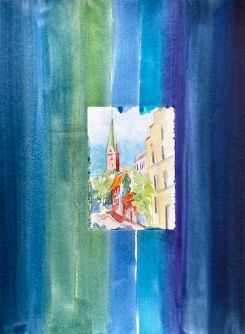 kirche aquarell malerei stadt farbe