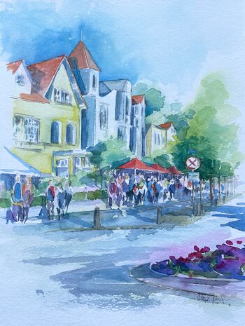 kühlungsborn aquarell stadt häuser malerei
