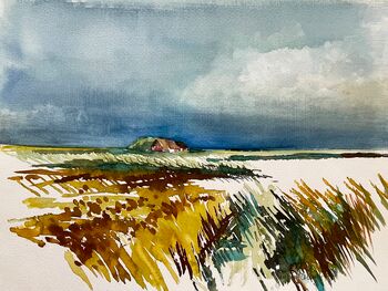 landschaft hallig malerei aquarell haus