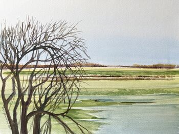 Landschaft Weite Nordfriesland Baum Aquarell malen