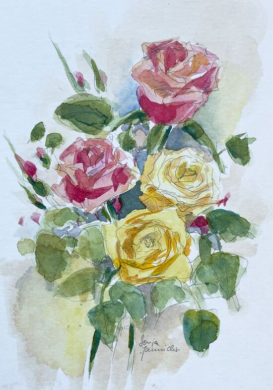 malen am meer rosen rose aquarell blumen malerei bunt duftend