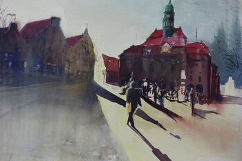 Lüneburg Marktplatz Häuser Aquarell